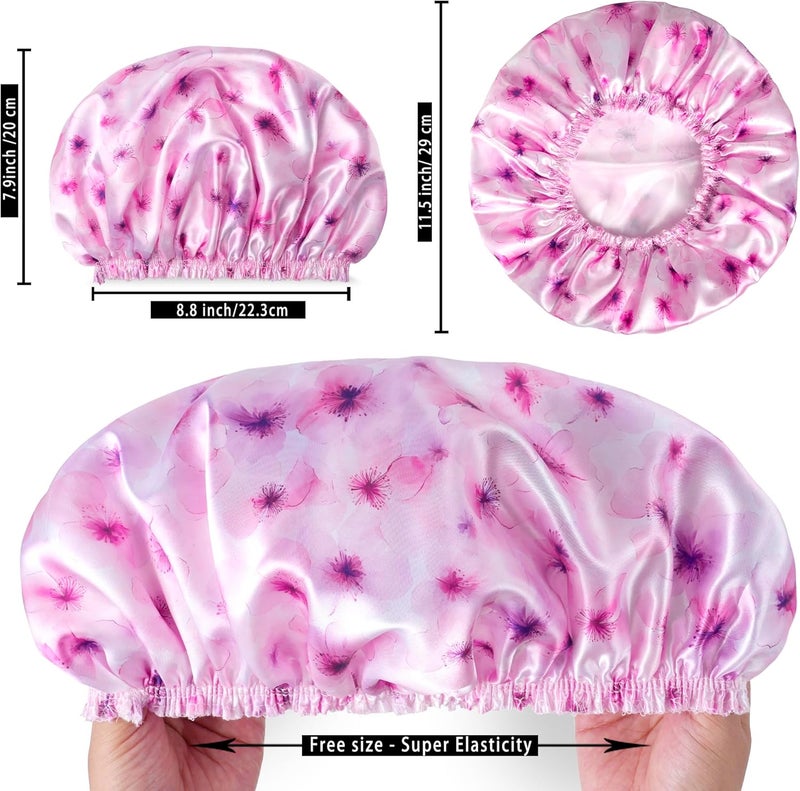 CHFONG 4 PCS Shower Caps for Women, 3D Printing Bath Caps, Double Layers Shower Cap Reusable Waterproof, Bathing Shower Caps, Environmental Protection Hair Bath Hat - Flower B - Image 3