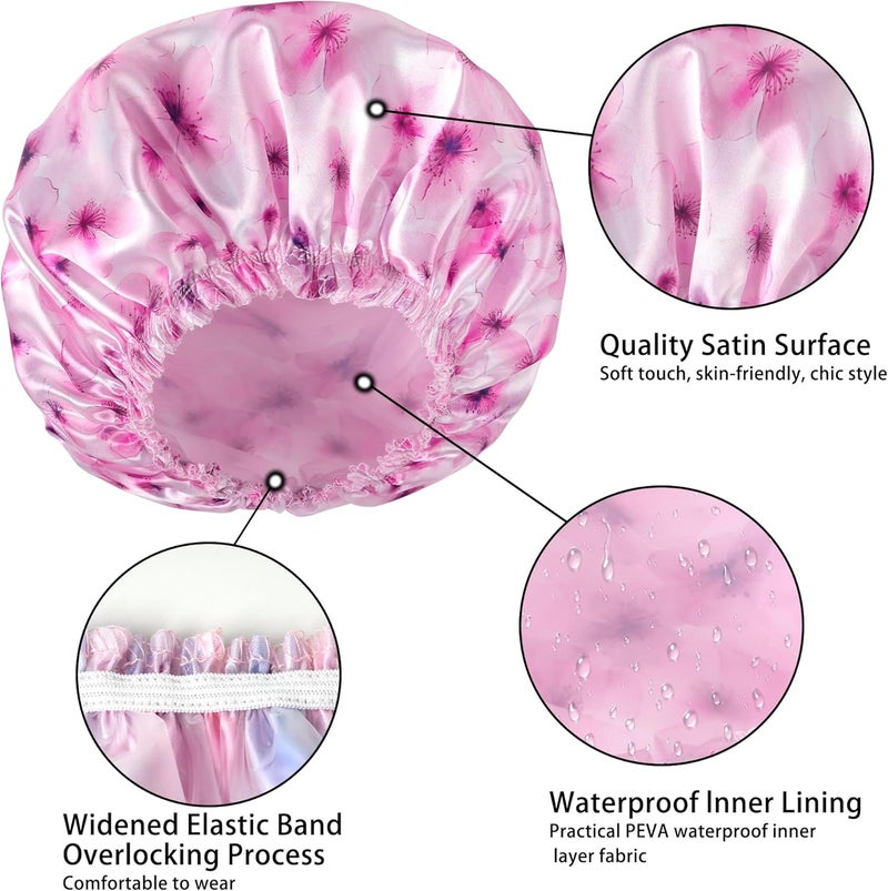 CHFONG 4 PCS Shower Caps for Women, 3D Printing Bath Caps, Double Layers Shower Cap Reusable Waterproof, Bathing Shower Caps, Environmental Protection Hair Bath Hat - Flower B - Image 4