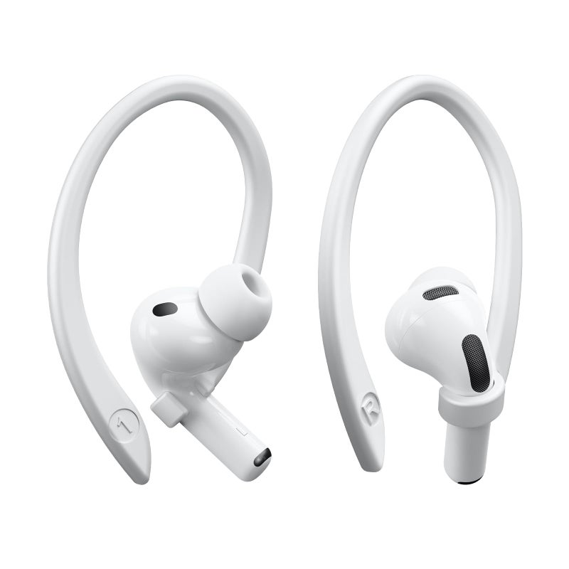 ICARERSPACE 2 Pairs Ear Hooks Compatible with AirPods Pro 3/2/1, AirPods 1/2/3, [M & L Size Pairs] Upgraded Full Button Access Ear Hooks for AirPods 1, 2, 3, 4,Pro, Pro 2, Pro 3 - White - Image 1