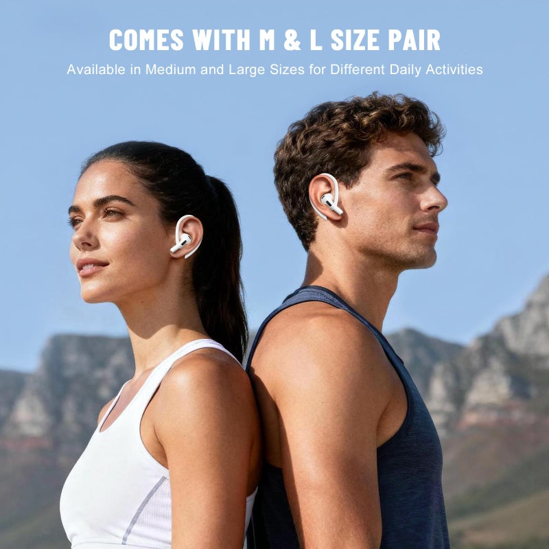 ICARERSPACE 2 Pairs Ear Hooks Compatible with AirPods Pro 3/2/1, AirPods 1/2/3, [M & L Size Pairs] Upgraded Full Button Access Ear Hooks for AirPods 1, 2, 3, 4,Pro, Pro 2, Pro 3 - White - Image 2