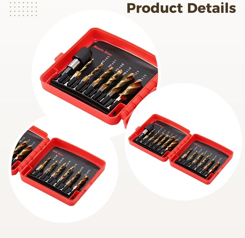 13 قطعة مجموعة مثاقب النقر SAE والمترية مع علبة، HSS4341، براغي النقر ومثاقب برأس سداسي، 4.3 × 3.9 × 1.3 بوصة - Image 3