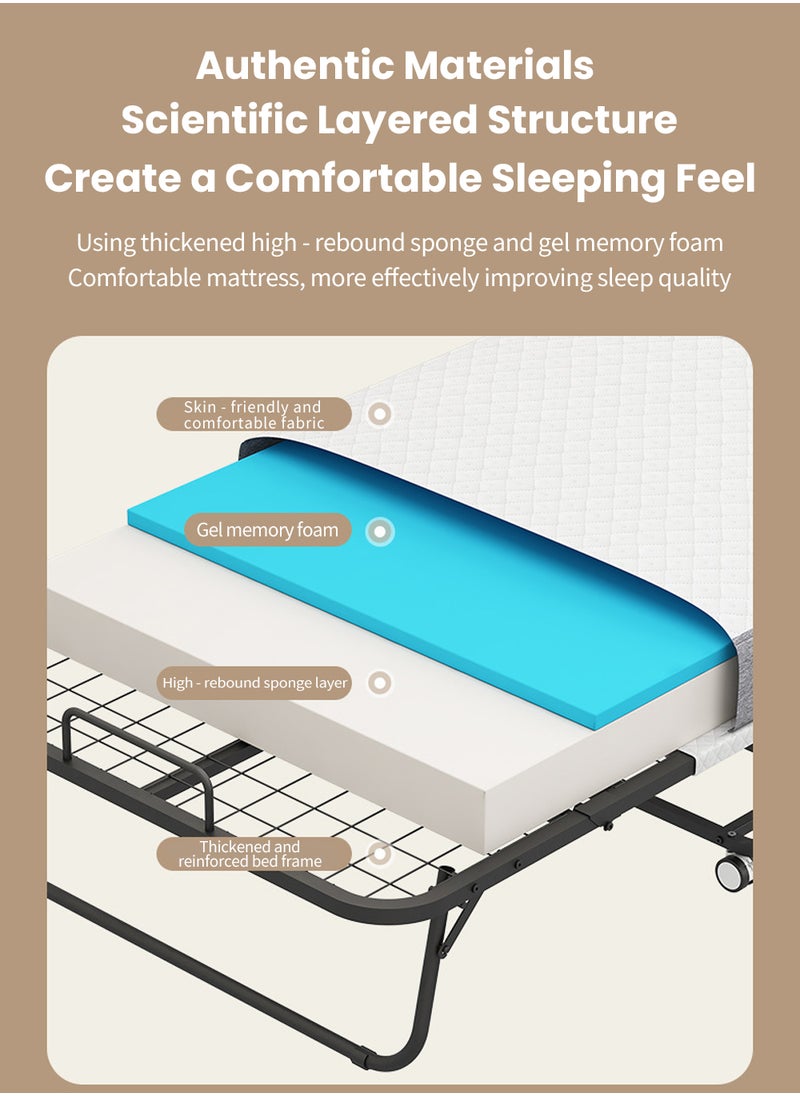 EzzySo - Folding Bed With Memory Foam Mattress, Portable Foldable Guest Beds Strong Sturdy Frame Rollaway Cot For Home And Office 190*78.5*42.5 CM - Image 1