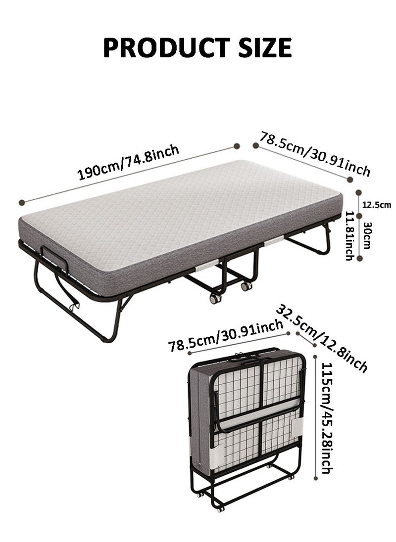EzzySo - Folding Bed With Memory Foam Mattress, Portable Foldable Guest Beds Strong Sturdy Frame Rollaway Cot For Home And Office 190*78.5*42.5 CM - Image 1