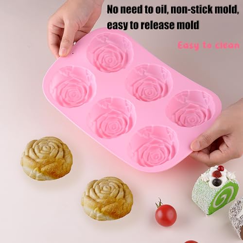 Oskrieel Rose Chocolate Candy Silicone Mold with 6 Hole Large Rose Shape Valentine's Day Mold，DIY Flower Cookies Candy Gummy Chocolate Mold Perfect for Soap, Mousse Ice Cream Tray 2 Pack - Image 4