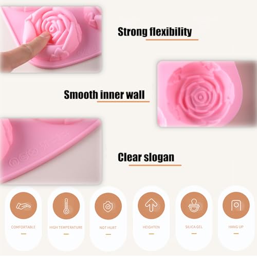 Oskrieel Rose Chocolate Candy Silicone Mold with 6 Hole Large Rose Shape Valentine's Day Mold，DIY Flower Cookies Candy Gummy Chocolate Mold Perfect for Soap, Mousse Ice Cream Tray 2 Pack - Image 5
