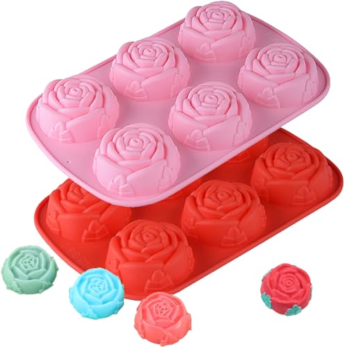 Oskrieel Rose Chocolate Candy Silicone Mold with 6 Hole Large Rose Shape Valentine's Day Mold，DIY Flower Cookies Candy Gummy Chocolate Mold Perfect for Soap, Mousse Ice Cream Tray 2 Pack - Image 1