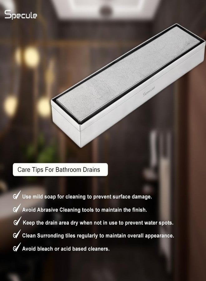 Specule Tile Insert Shower Drain Channel | 12 x 3 Waste Water Floor Drain for 13mm Tile | 304 Stainless Steel Invisible Shower Drain Channel | Drain Channel with Cockroach Trap and Side Hole - Image 3