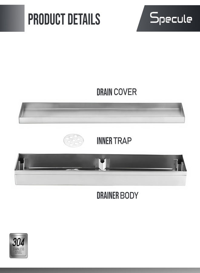 Specule Tile Insert Shower Drain Channel | 12 x 3 Waste Water Floor Drain for 13mm Tile | 304 Stainless Steel Invisible Shower Drain Channel | Drain Channel with Cockroach Trap and Side Hole - Image 4