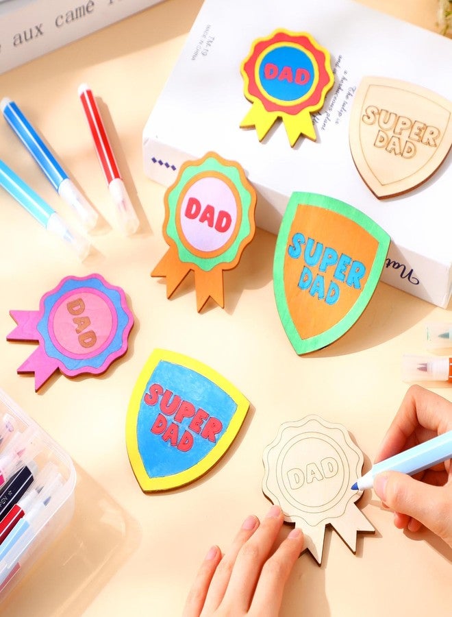 Kingdder 6 Pcs Holiday Crafts for Kids: Make Your Own Father's Gifts, DIY Coloring Wooden Magnets for Father, Magnetic Refrigerator Fridge Cruise Door Decorations(Badge Style) - Image 5