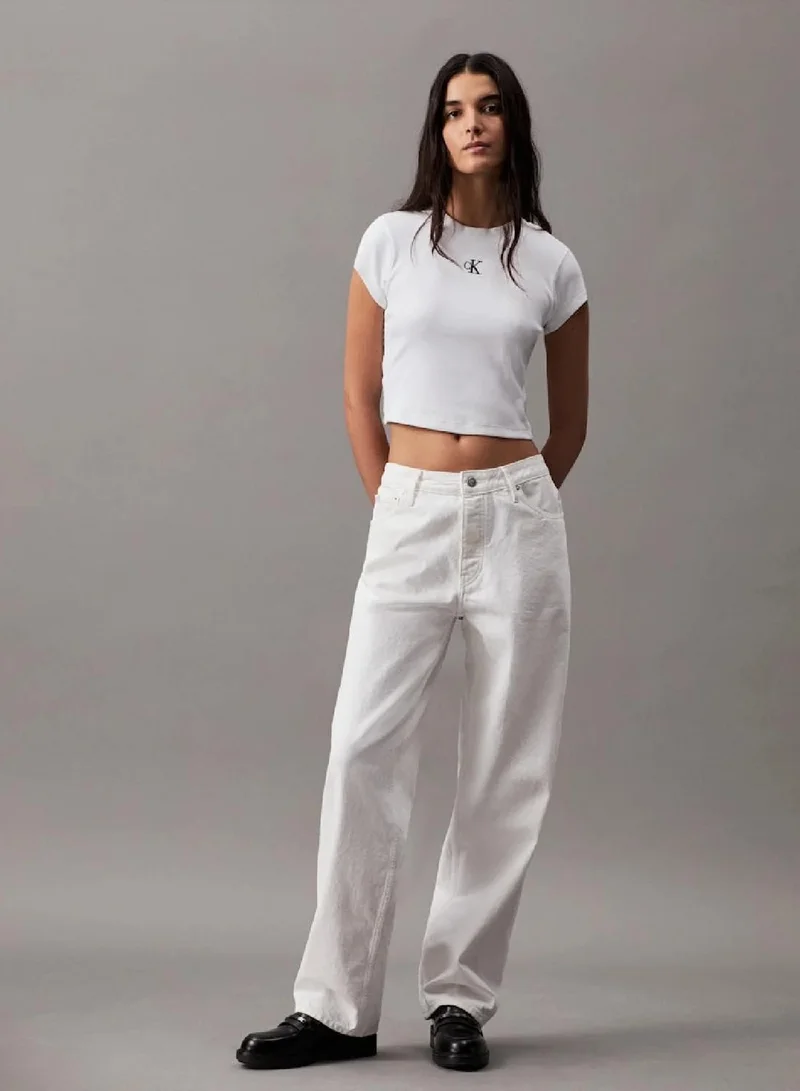 Calvin Klein Bright White Slim Cropped Ribbed T-Shirt for Women | Best Price UAE