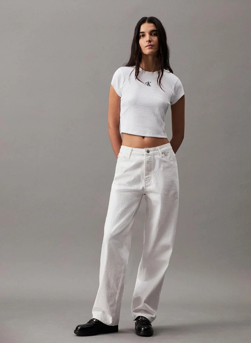 Calvin Klein Bright White Slim Cropped Ribbed T-Shirt for Women | Best Price UAE