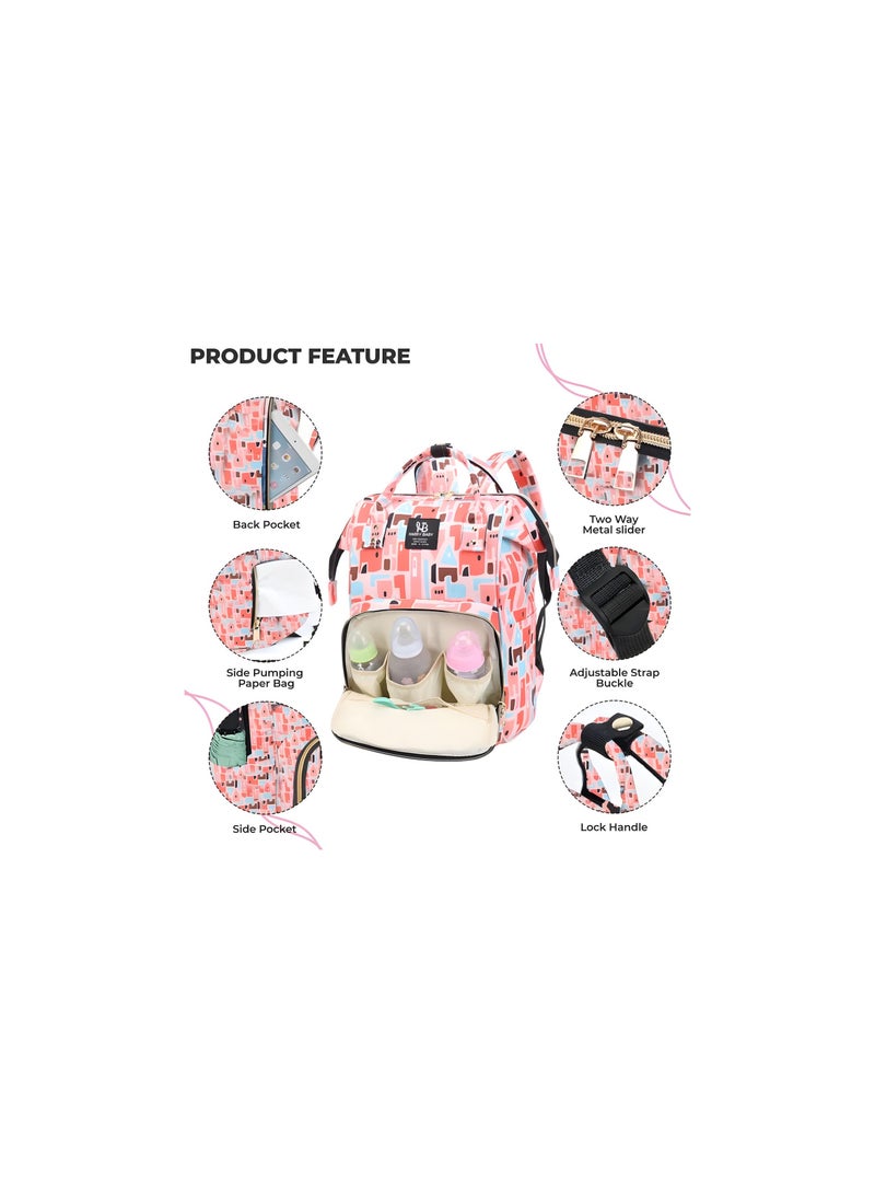 DREAM DOODLE Multi-Pocket Diaper Bags for Toddlers - Durable & Stylish Polyester Oxford Fabric with 13 Compartments - Perfect for Travel, Daycare, Everyday Use - Unisex Designs for Moms (Pink) - Image 3