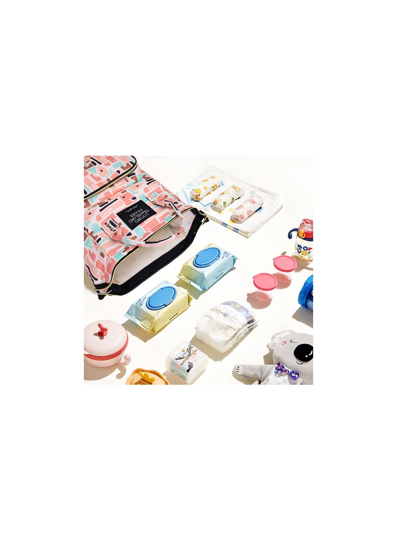 DREAM DOODLE Multi-Pocket Diaper Bags for Toddlers - Durable & Stylish Polyester Oxford Fabric with 13 Compartments - Perfect for Travel, Daycare, Everyday Use - Unisex Designs for Moms (Pink) - Image 4