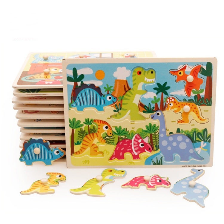 Hand-Held Board Jigsaw Puzzle Young Children'S Animal Cognition Early Education Beneficial Intelligence Jigsaw Board Wooden Mosaic Board Toy 0-3-6 Years Old - Image 3