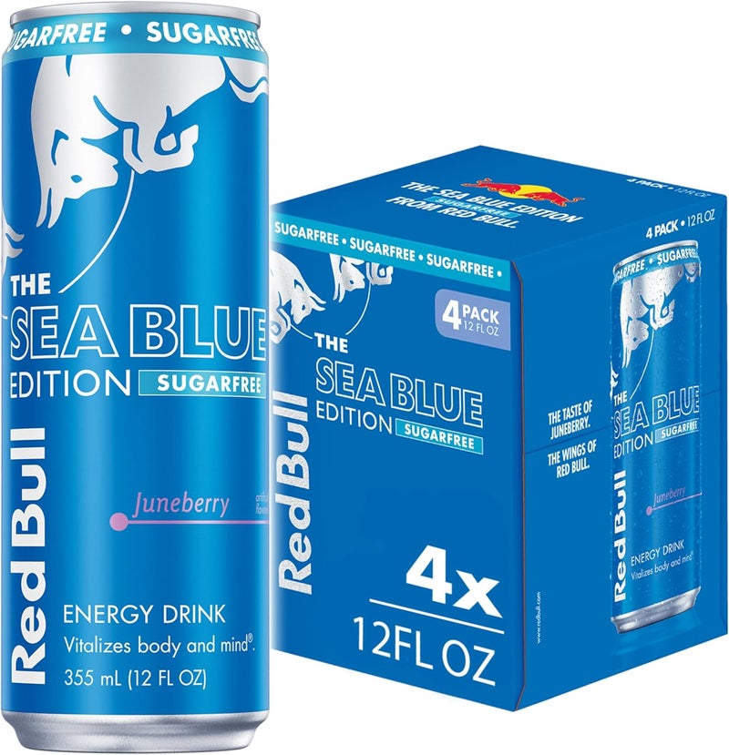 Red Bull Sea Blue Edition Sugar Free Energy Drink, Juneberry Flavor, 12 fl oz, Pack of 4 Cans - Image 1