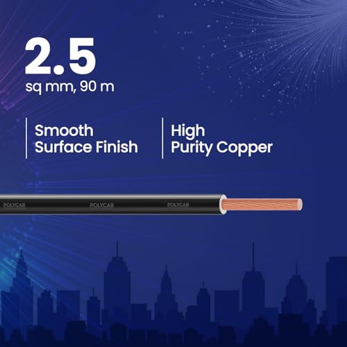 Polycab Suprema 2.5 sqmm Electron beam technology housewire|2.505C heat withstand capacity| No melt-No drip PVC insulation| 60 years product life|85% higher current carrying capacity|90M coil【Black】 - Image 2