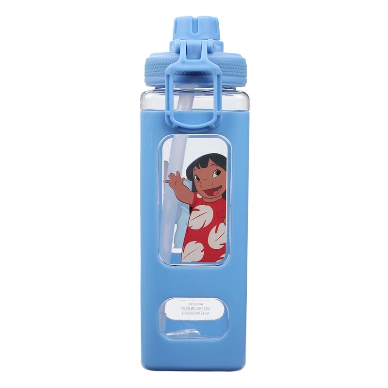 Bioworld Lilo & Stitch Waving Characters 24 oz Blue Square Plastic Water Bottle - Image 3