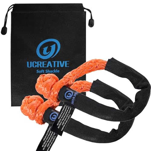 Ucreative 2Pcs Synthetic Soft Shackle 1/2 Inch x 22 Inch (56,000lbs Breaking Strength) with Extra Sleeves (Orange) - Image 1