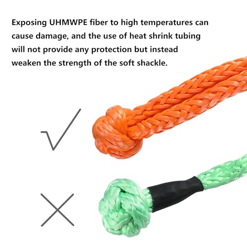 Ucreative 2Pcs Synthetic Soft Shackle 1/2 Inch x 22 Inch (56,000lbs Breaking Strength) with Extra Sleeves (Orange) - Image 2