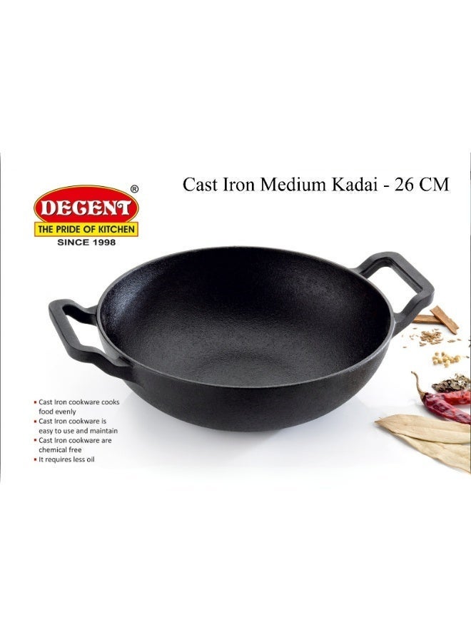 Decent Cast Iron Cookware Combo Set | Cast Iron Medium Kadai/Wok 26 cm + Cast Iron 2-in-1 Tawa & Grill Plate 30 cm | Naturally Non Stick Heavy-Duty Pre-Seasoned | Gas, Electric & Induction Compatible - Image 2