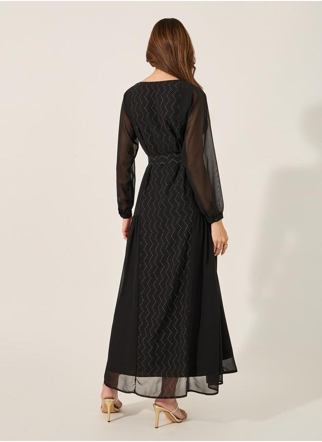 Styli - Embellished Round Neck Tie Up Waist Jalabiya - Image 1