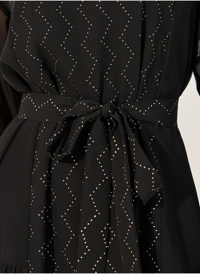 Styli - Embellished Round Neck Tie Up Waist Jalabiya - Image 1