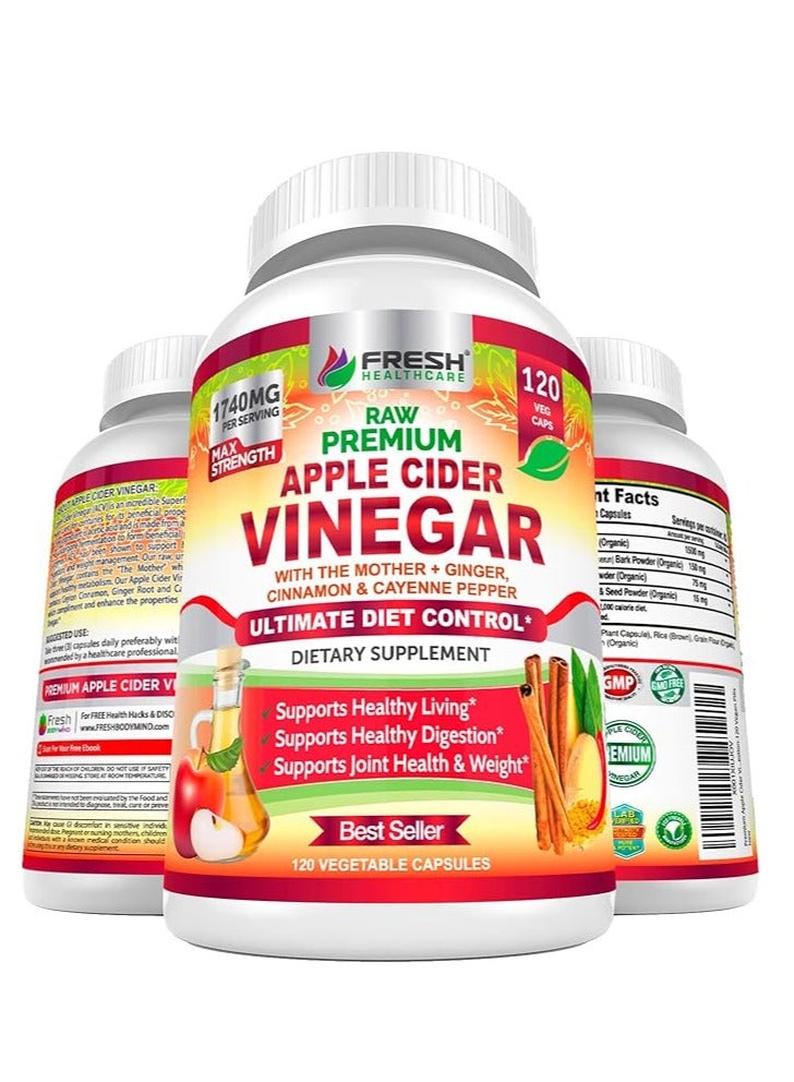 FRESH HEALTHCARE Apple Cider Vinegar Cinnamon, Ginger & Cayenne Pepper 120 Capsules 