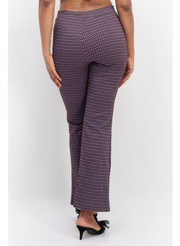 promod Women Wide Leg Allover Printed Dress Pants, Purple Combo  - Image 2