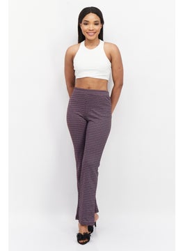 promod Women Wide Leg Allover Printed Dress Pants, Purple Combo  - Image 4