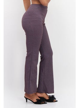 promod Women Wide Leg Allover Printed Dress Pants, Purple Combo  - Image 3