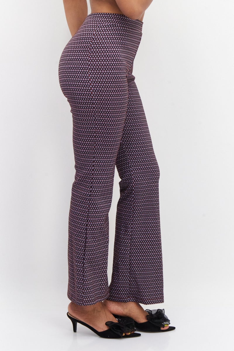 promod Women Wide Leg Allover Printed Dress Pants, Purple Combo - Image 3