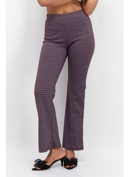 promod Women Wide Leg Allover Printed Dress Pants, Purple Combo  - Image 1