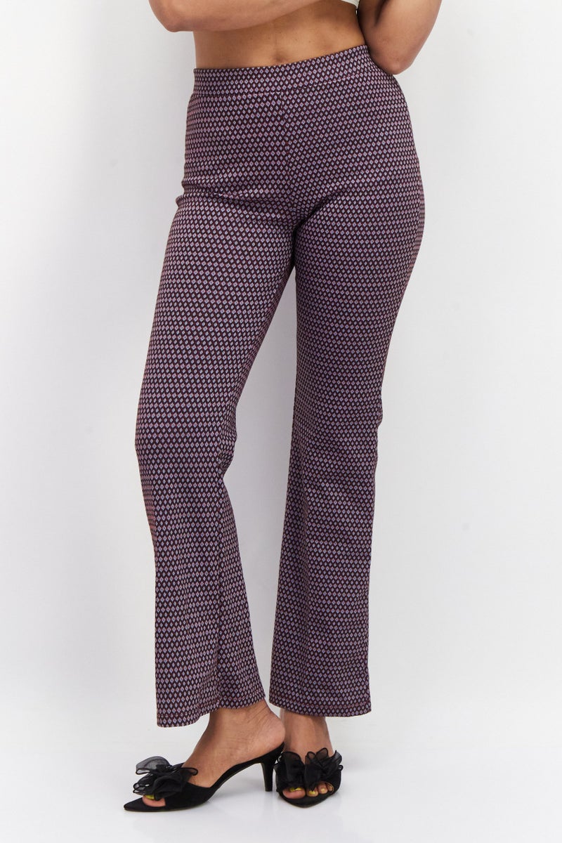 promod Women Wide Leg Allover Printed Dress Pants, Purple Combo - Image 1