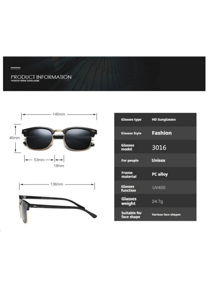 عام أزياء Clubmaster نظارات شمسية مستقطبة معدنية راقية نظارات شمسية إطار أسود مع عدسات الأشعة فوق البنفسجية للجنسين - Image 4