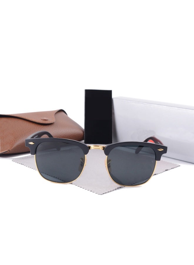 عام أزياء Clubmaster نظارات شمسية مستقطبة معدنية راقية نظارات شمسية إطار أسود مع عدسات الأشعة فوق البنفسجية للجنسين - Image 2