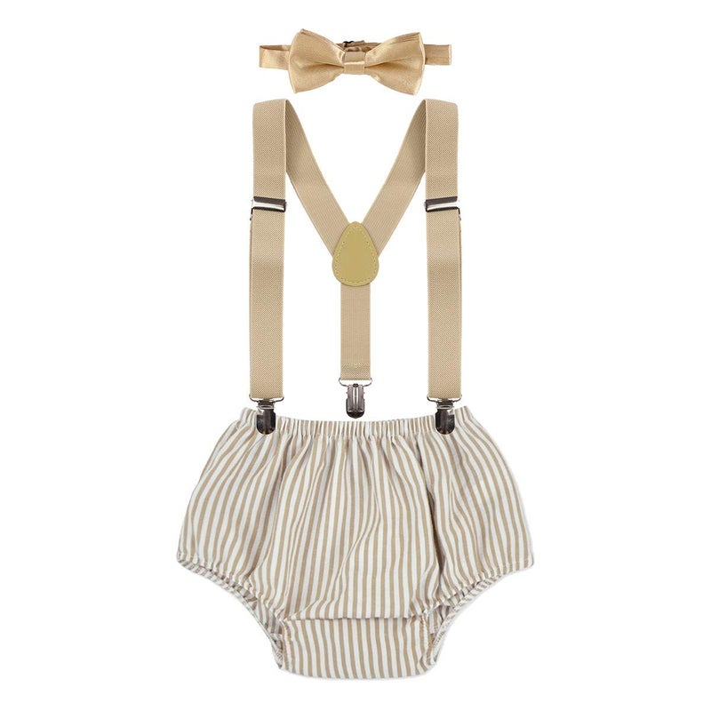 HIHCBF Wild One Cake Smash Outfit Boys 1st 2nd Birthday Photo Shoot Striped Printed Diaper Cover Suspenders Bowtie - Image 2