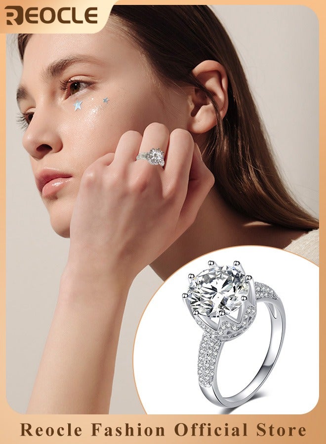 ريوكل خاتم نسائي من الزركونيوم خاتم خطوبة سوليتير مع قطع دائرية من الألماس أفضل هدايا المجوهرات للذكرى السنوية للزواج وأعياد الميلاد - Image 1