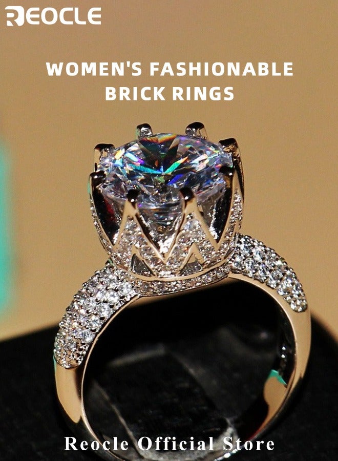 ريوكل خاتم نسائي من الزركونيوم خاتم خطوبة سوليتير مع قطع دائرية من الألماس أفضل هدايا المجوهرات للذكرى السنوية للزواج وأعياد الميلاد - Image 3