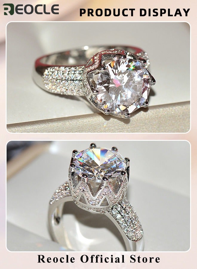 ريوكل خاتم نسائي من الزركونيوم خاتم خطوبة سوليتير مع قطع دائرية من الألماس أفضل هدايا المجوهرات للذكرى السنوية للزواج وأعياد الميلاد - Image 4