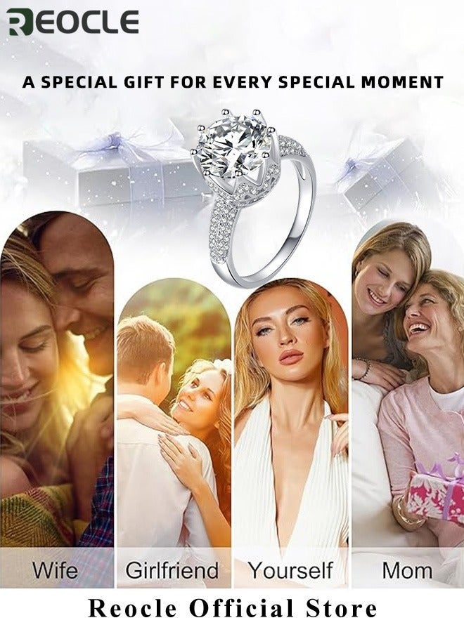 ريوكل خاتم نسائي من الزركونيوم خاتم خطوبة سوليتير مع قطع دائرية من الألماس أفضل هدايا المجوهرات للذكرى السنوية للزواج وأعياد الميلاد - Image 5