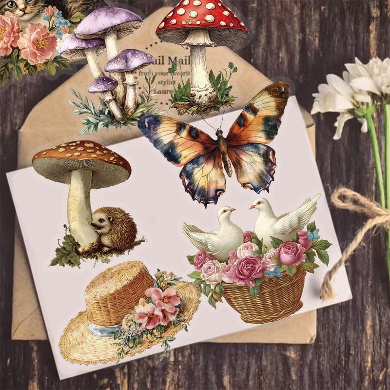 YOKSAS 50PCS Vintage Nature Mushroom Clear Scrapbook Stickers â€“ Retro Botanical Fairycore Stickers for Journaling, Planners, Crafts, Cards & Art Projects - Image 4