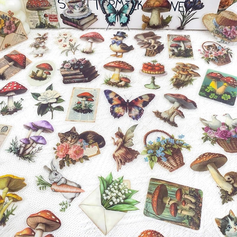 YOKSAS 50PCS Vintage Nature Mushroom Clear Scrapbook Stickers â€“ Retro Botanical Fairycore Stickers for Journaling, Planners, Crafts, Cards & Art Projects - Image 2