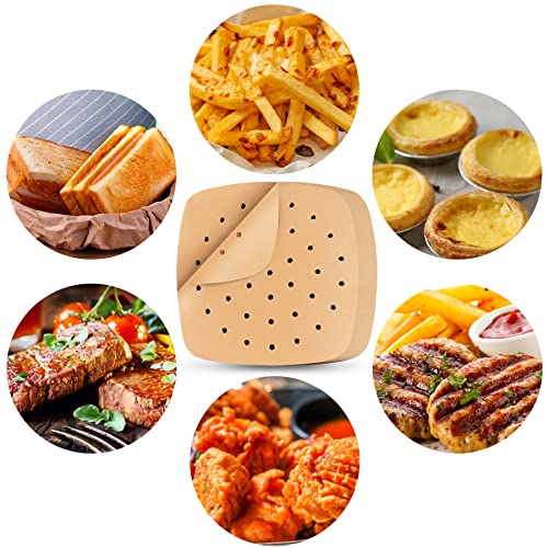 HOFHTD Air Fryer Liners, 200Pcs Square, 8.5 Inch Perforated Parchment Paper Sheets for Baking, HOFHTD Parchment Paper for Air Fryer and Bamboo Steaming Basket (Unbleached) - Image 2