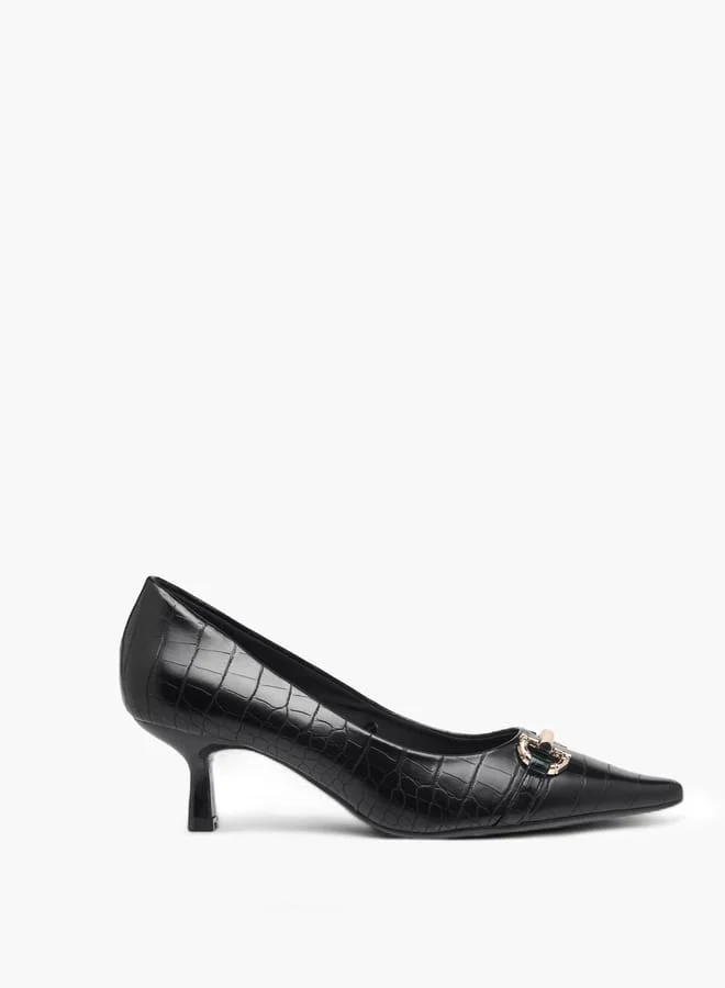 سيليست Women's Textured Slip-On Pumps with Kitten Heels