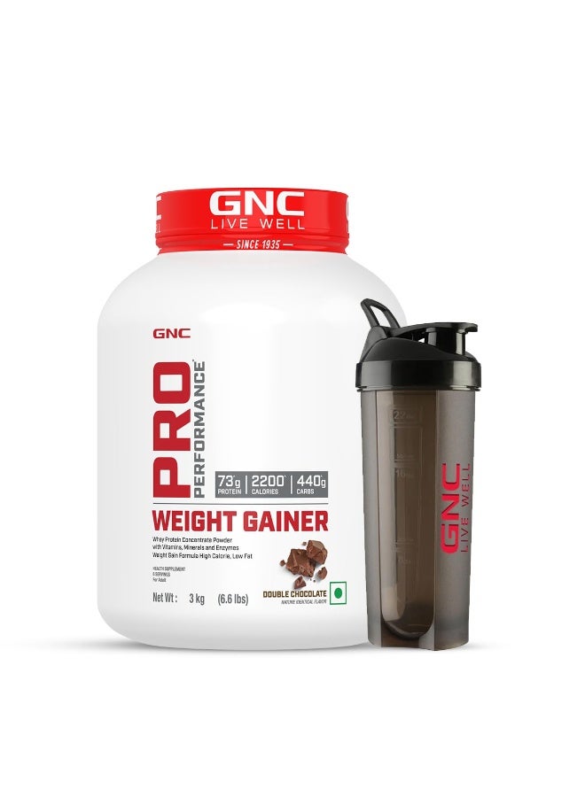 GNC Pro Performance Weight Gainer & Black Shaker (Double Chocolate, 3 Kg with Shaker) - Image 1