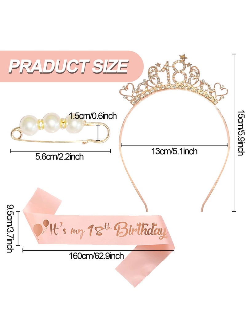 Birthday Girl Headband, Birthday Crown Tiara and Sash, Rose Gold Crystal Crown Set, Pearl Pins, Birthday Girl Headband Birthday Gifts for Women, Sweet Happy Birthday Accessories - Image 1