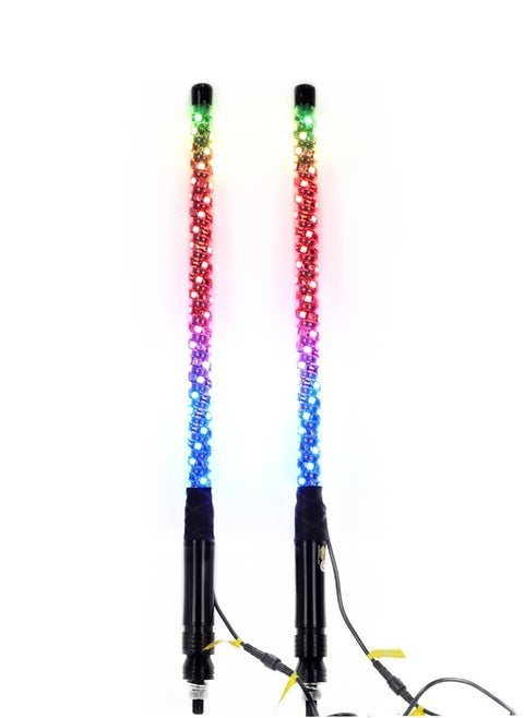 زوج واحد من أضواء السوط الحلزونية بطول 150 سم 360 درجة متعددة الألوان والأوضاع أضواء RGB LED جنبًا إلى جنب مع جهاز التحكم عن بعد اللاسلكي والتحكم في التطبيق لمطاردة سياط هوائي من الألومنيوم المضاء لشاحنة UTV ATV
