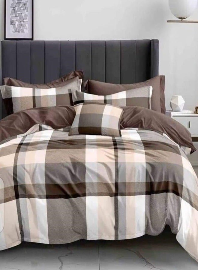 طقم سرير كينغ سايز 220x240 سم - 6 قطع، قماش ميكروفايبر - 1 غطاء لحاف، 1 ملاءة مشدودة، 4 أغطية وسائد، قابل للتنفس، مريح وناعم (الحشو غير مشمول)