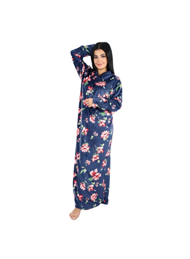 Dadoush Women's Long Velvet Embroidered Abaya, Dazzling Winter Nightgown, Soft Straight Fit Nightdress by Dadoush - Image 1