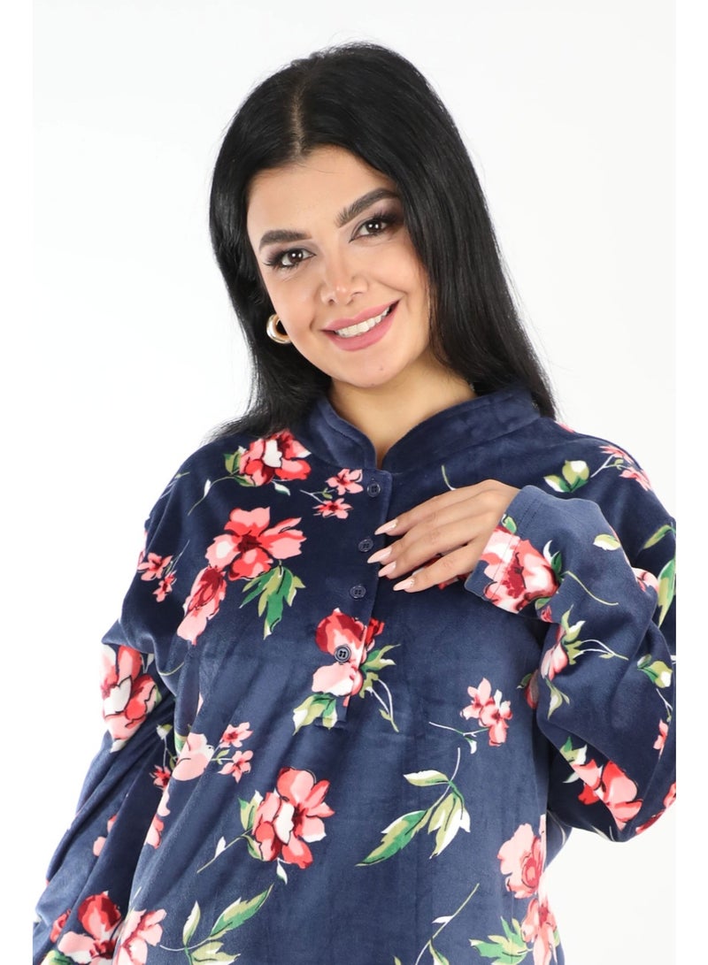 Dadoush Women's Long Velvet Embroidered Abaya, Dazzling Winter Nightgown, Soft Straight Fit Nightdress by Dadoush - Image 2